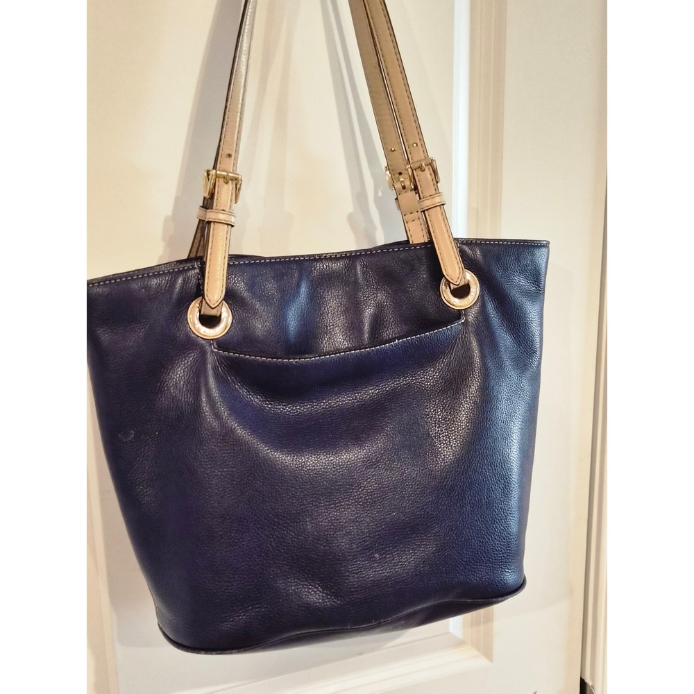 Michael Kors Purple Pebbled Leather Tote Bag Gold Hardware Tan Straps - Picture 4 of 12